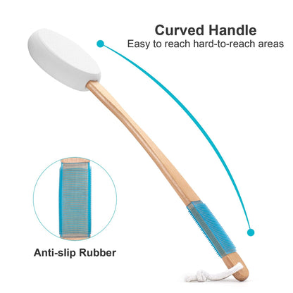 Long Handle Bath Gentle Body Scrubber Set - Non-Slip Grip Back Brush with 4 EVA Exfoliating Sponge Heads