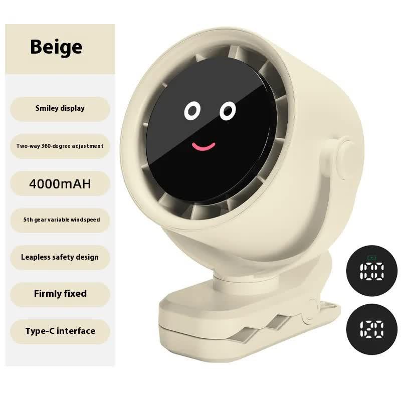 White Portable Stroller Fan with LED Display - Bladeless Safety Clip-On Fan for Baby & Desk (4000mAh, 360 degree Rotation).