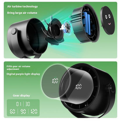 White Portable Stroller Fan with LED Display - Bladeless Safety Clip-On Fan for Baby & Desk (4000mAh, 360 degree Rotation).