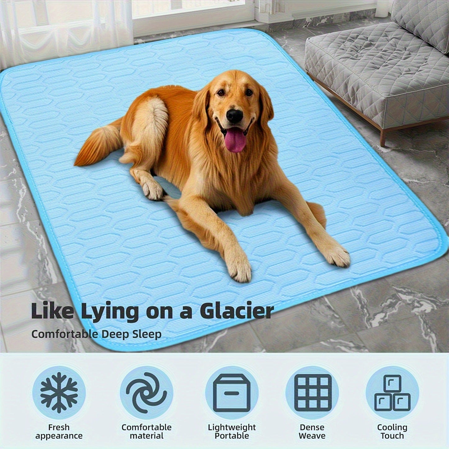 Blue Pet Summer Ice Silk Cooling Mat - Breathable Latex Sleep Pad for Dogs & Cats (70*50cm)