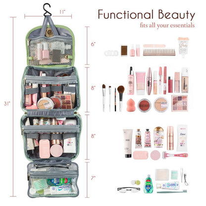 Red Water-Resistant Travel Toiletry Bag with Hook - Foldable Cosmetic Organizer for Men & Women