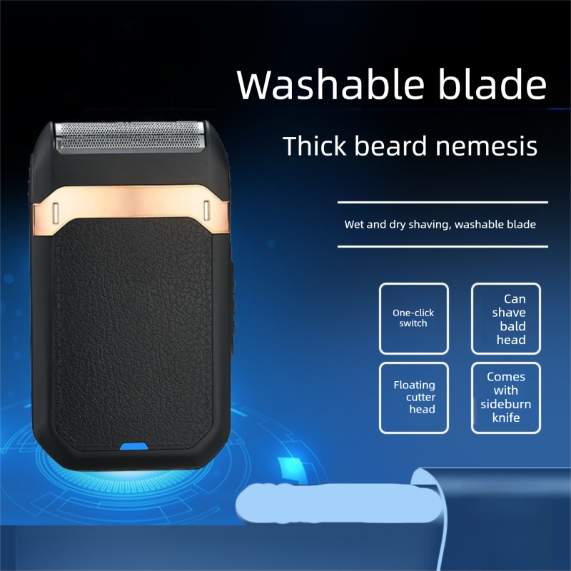 Black Rechargeable Electric Shaver for Men - Wet/Dry Reciprocating Razor with Pop-up Trimmer & Type-C Fast Charge