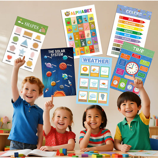 12-Pack Educational Posters for Kids - Laminated Preschool & Kindergarten Learning Charts - ABCs, Numbers, Shapes, Solar System, Weather & More.