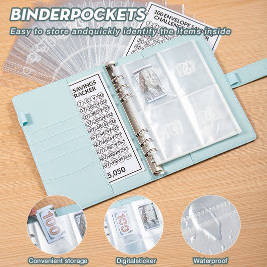Yellow 100 Envelope Savings Challenge Binder - A5 Budget Planner & Money Organizer with Zipper Pockets - Perfect for Couples & Families