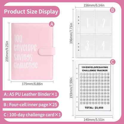 Yellow 100 Envelope Savings Challenge Binder - A5 Budget Planner & Money Organizer with Zipper Pockets - Perfect for Couples & Families