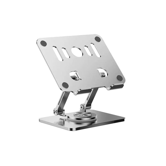 Grey 360 degree Rotating Tablet & Phone Stand - Heavy-Duty Aluminum Adjustable Holder with Cooling for iPad, iPhone, and More.