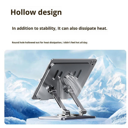 Black 360 degree Rotating Tablet & Phone Stand - Heavy-Duty Aluminum Adjustable Holder with Cooling for iPad, iPhone, and More.