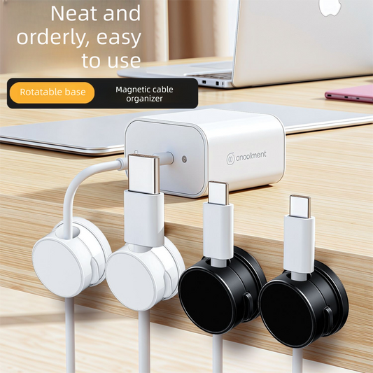 10-PCS White 360 Degree Rotating Cable Organizer with Magnetic Mount for Desktop Wire Management.