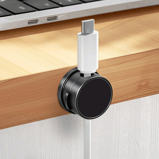 10-PCS Black 360 Degree Rotating Cable Organizer with Magnetic Mount for Desktop Wire Management.