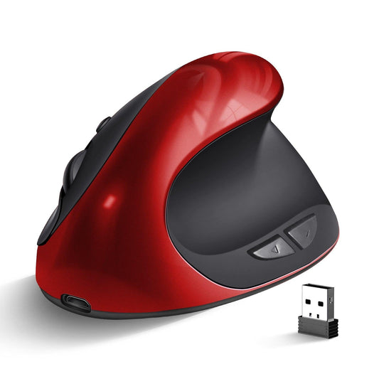 Red 3rd Gen Vertical Wireless Mouse with USB-C Charging - Ergonomic 2.4G Silent Click Design for Office and Laptop Use.