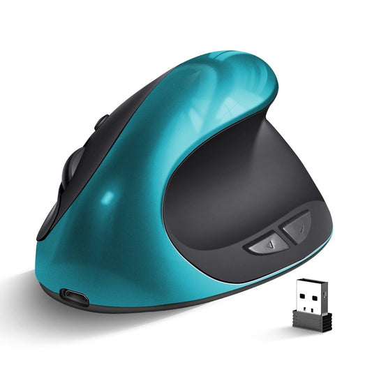 Blue 3rd Gen Vertical Wireless Mouse with USB-C Charging - Ergonomic 2.4G Silent Click Design for Office and Laptop Use.