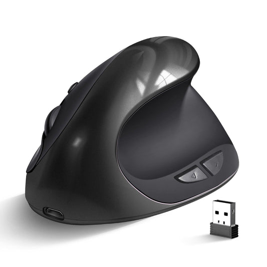 Black 3rd Gen Vertical Wireless Mouse with USB-C Charging - Ergonomic 2.4G Silent Click Design for Office and Laptop Use.