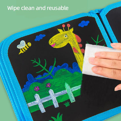 Green dinosaur Portable Reusable Drawing Board for Kids - erasable Doodle Book with Water Chalk Pens - Toddler Travel Activity Toy.