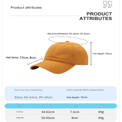 Black Premium Pure Cotton Quick-Dry Baseball Cap - Outdoor Sports & Camping Sun Hat, Adjustable Fit(54-62cm)