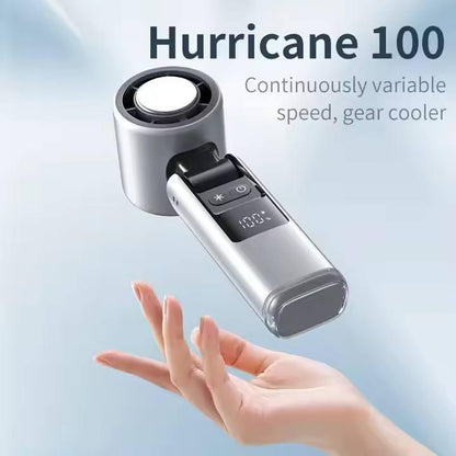 Grey New 100-Speed Portable Handheld Fan - Rechargeable Folding Turbo Mini USB Fan with Superconducting Cooling.