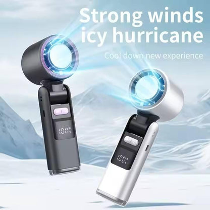 Grey New 100-Speed Portable Handheld Fan - Rechargeable Folding Turbo Mini USB Fan with Superconducting Cooling.