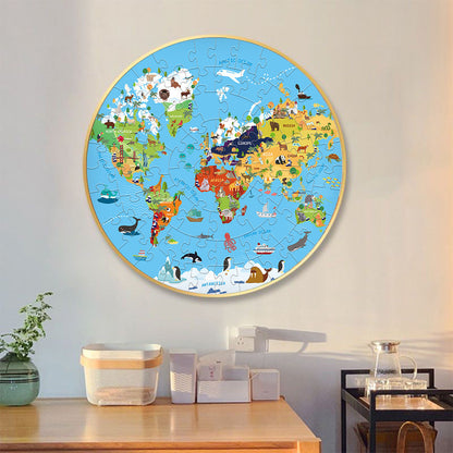 World Animal Puzzle Round Cardboard 70-Piece Jigsaw Puzzle - Educational Kids Puzzle Toy, Fun & Engaging.