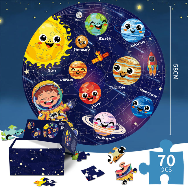 Space luminous jigsaw puzzle Round Cardboard 70-Piece Jigsaw Puzzle - Educational Kids Puzzle Toy, Fun & Engaging. Hover Image
