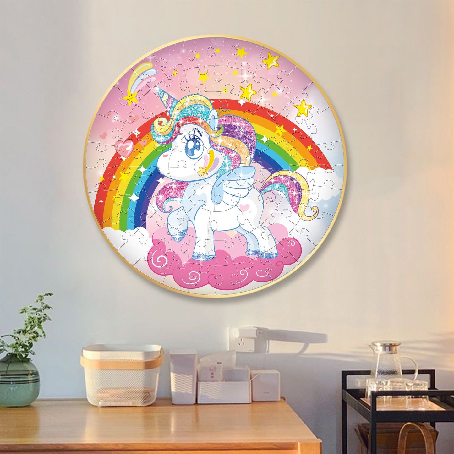 Unicorn puzzle Round Cardboard 70-Piece Jigsaw Puzzle - Educational Kids Puzzle Toy, Fun & Engaging.