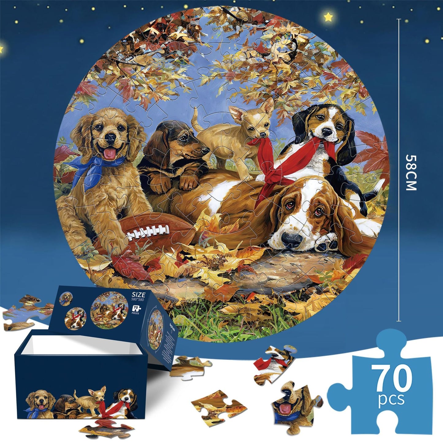 Dog Jigsaw puzzle Round Cardboard 70-Piece Jigsaw Puzzle - Educational Kids Puzzle Toy, Fun & Engaging.