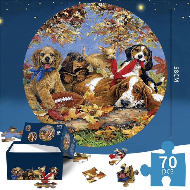 Dog Jigsaw puzzle Round Cardboard 70-Piece Jigsaw Puzzle - Educational Kids Puzzle Toy, Fun & Engaging. Hover Image