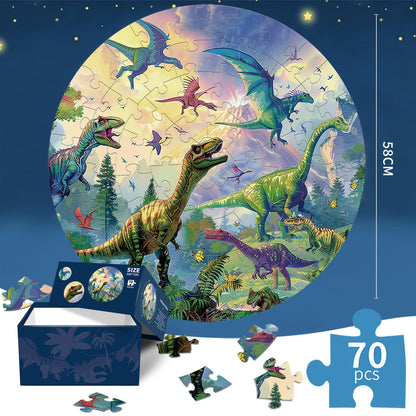 Dinosaur jigsaw puzzle Round Cardboard 70-Piece Jigsaw Puzzle - Educational Kids Puzzle Toy, Fun & Engaging.