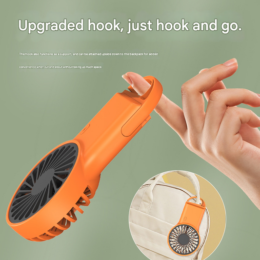 2-PCS Orange New Portable Handheld Air Cooler Fan - Foldable Desktop USB Rechargeable Mini Fan with Climbing Buckle.