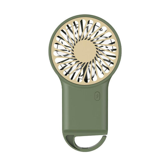 2-PCS Green New Portable Handheld Air Cooler Fan - Foldable Desktop USB Rechargeable Mini Fan with Climbing Buckle.