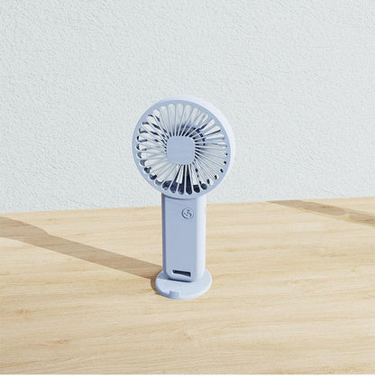 2-PCS Blue Portable USB Rechargeable Mini Handheld Fan with Desktop Base & Phone Stand - 3-Speed Quiet Operation.