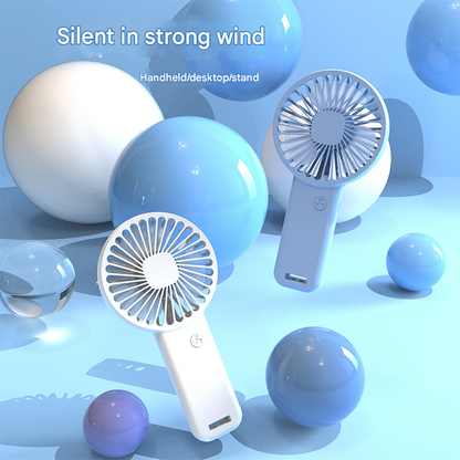 2-PCS Blue Portable USB Rechargeable Mini Handheld Fan with Desktop Base & Phone Stand - 3-Speed Quiet Operation.