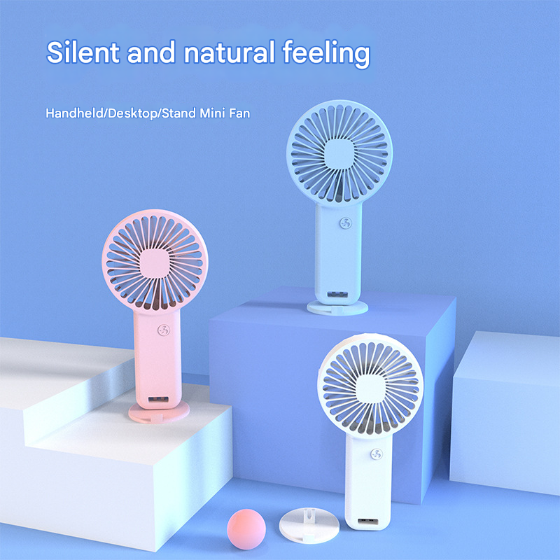 2-PCS Blue Portable USB Rechargeable Mini Handheld Fan with Desktop Base & Phone Stand - 3-Speed Quiet Operation.