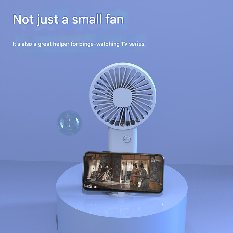 2-PCS Blue Portable USB Rechargeable Mini Handheld Fan with Desktop Base & Phone Stand - 3-Speed Quiet Operation.
