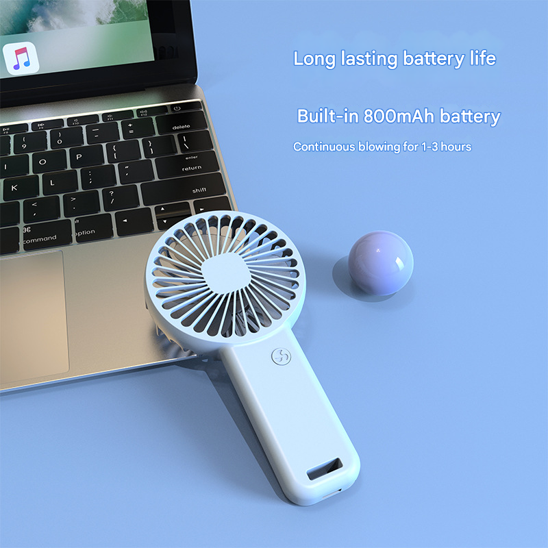 2-PCS Blue Portable USB Rechargeable Mini Handheld Fan with Desktop Base & Phone Stand - 3-Speed Quiet Operation.