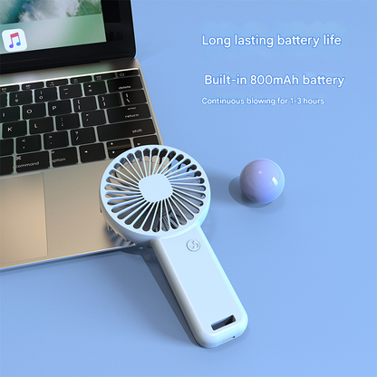 2-PCS Blue Portable USB Rechargeable Mini Handheld Fan with Desktop Base & Phone Stand - 3-Speed Quiet Operation.