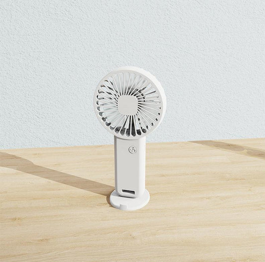 2-PCS White Portable USB Rechargeable Mini Handheld Fan with Desktop Base & Phone Stand - 3-Speed Quiet Operation.