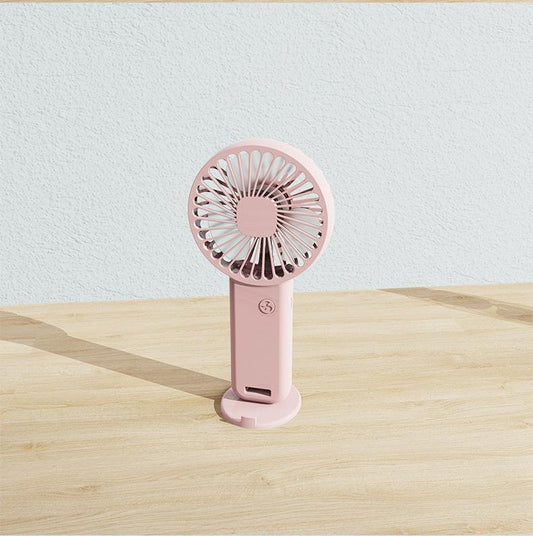 2-PCS Pink Portable USB Rechargeable Mini Handheld Fan with Desktop Base & Phone Stand - 3-Speed Quiet Operation.
