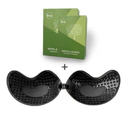 3-PCS Black color Invisible Silicone Push-Up Bra - Reusable Adhesive Mango Breast Pasties with Breathable Design - Strapless Backless Self-Adhesive Nipple Covers for Women(Cup C)