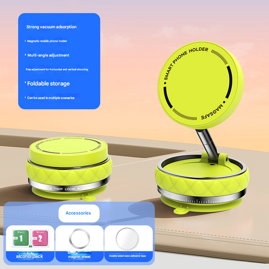 Green Foldable Magnetic Phone Holder with Vacuum Suction - Multi-Angle Adjustable Zinc Alloy Desktop Phone Stand - Portable & Stable for Desk, Car & Multi-Scenario Use.