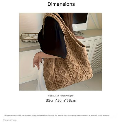 Beige splicing Bohemian Knit Shoulder Bag - Hand-Woven Crochet Tote for Women