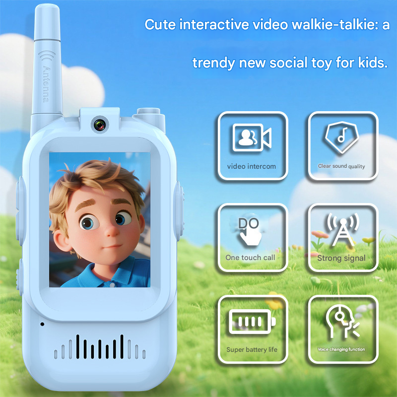 Kids Video Walkie Talkie 2-Pack with 2-inch Screen - Long Range, Clear Sound & Voice Changer for Outdoor Fun & Indoor Play.