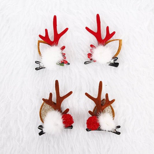Flower stamens, hairballs and mink fur Festive Christmas Hair Clips for Girls & Women - Fabric & Metal Design