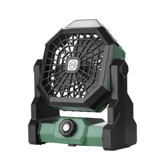 Black and green Portable Outdoor Camping Fan with LED Light - Rechargeable USB Tent Fan for Australia.