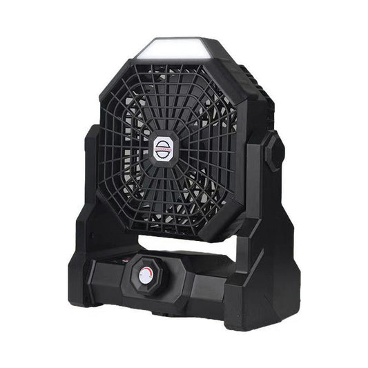 Black Portable Outdoor Camping Fan with LED Light - Rechargeable USB Tent Fan for Australia.