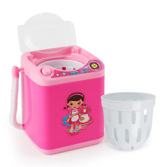 Pink Kids Mini Electric Toy Washing Machine with Spin Dryer Basket - Pretend Play Appliance.