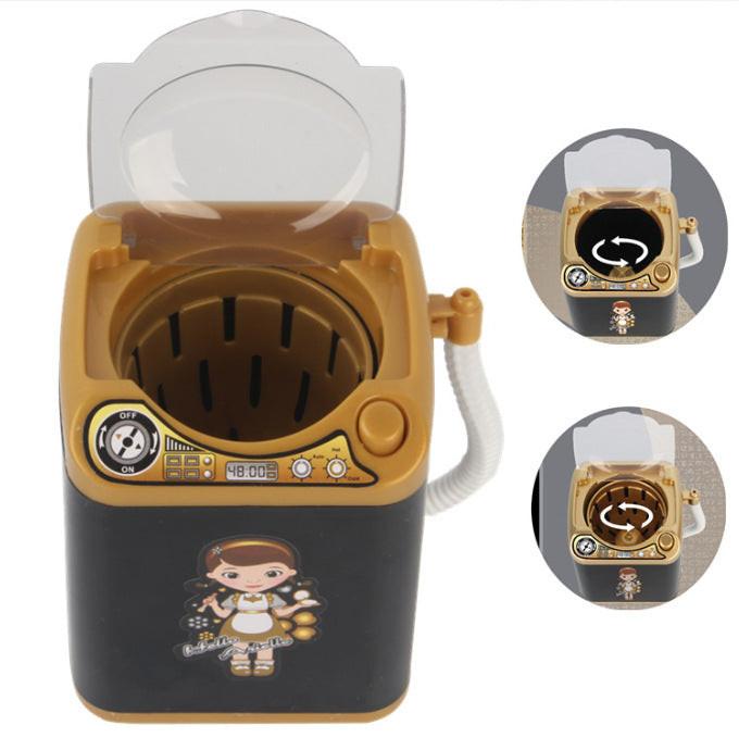 Black Kids Mini Electric Toy Washing Machine with Spin Dryer Basket - Pretend Play Appliance.