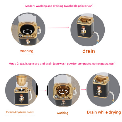 Black Kids Mini Electric Toy Washing Machine with Spin Dryer Basket - Pretend Play Appliance.
