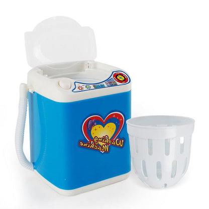 Blue Kids Mini Electric Toy Washing Machine with Spin Dryer Basket - Pretend Play Appliance.