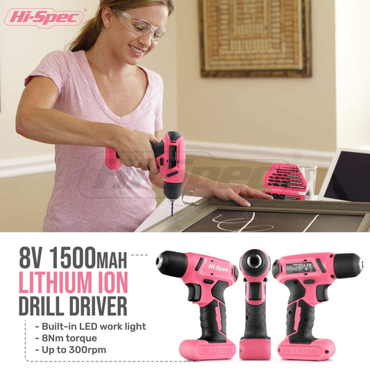 58 Piece Home Tool Set with 8V Cordless Drill Driver Kit Rechargeable Electric Screwdriver for DIY Repairs and Maintenance.