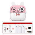Pink rabbit Kids Instant Print Camera Zero Ink Digital Video Recorder with 32GB Card and 3 Paper Rolls Portable Rechargeable Toy Gift.