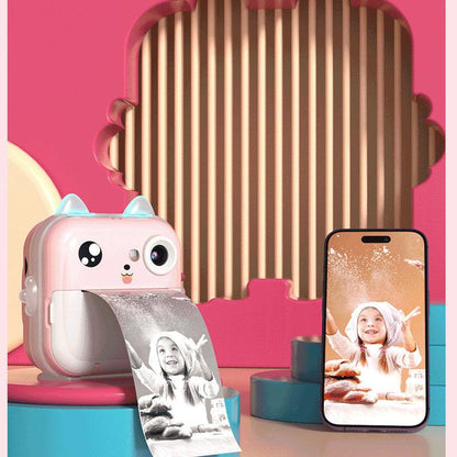 Pink rabbit Kids Instant Print Camera Zero Ink Digital Video Recorder with 32GB Card and 3 Paper Rolls Portable Rechargeable Toy Gift.
